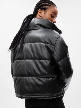 GAP Big Puff Faux-Leather Cropped Jacket